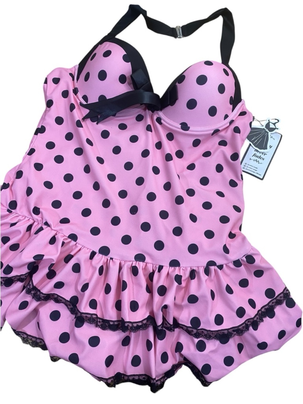 NWT Retro Stage Pink 1940S Halter Polka Dots Bow Swimsuit